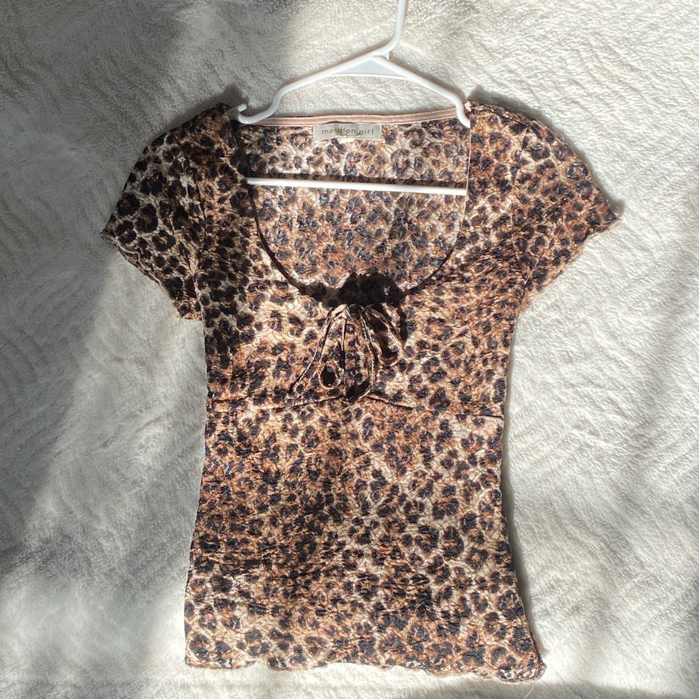 Brown Leopard Print Short Sleeve Top